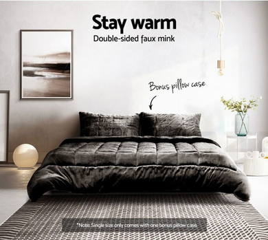 Faux Mink Quilt Comforter - Charcoal