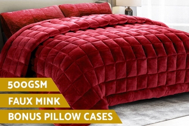Faux Mink Quilt Comforter - Burgundy