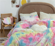 Load image into Gallery viewer, Fluffy Faux Mink &amp; Velvet Fleece Quilt Cover Set - Rainbow Vivid