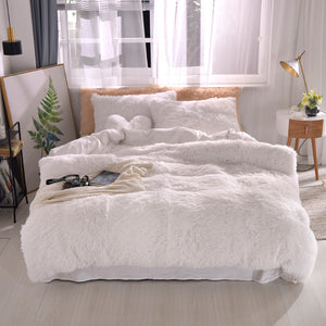Fluffy Faux Mink & Velvet Fleece Quilt Cover Set - Pure White