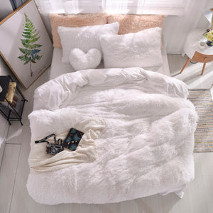 Fluffy Faux Mink & Velvet Fleece Quilt Cover Set - Pure White