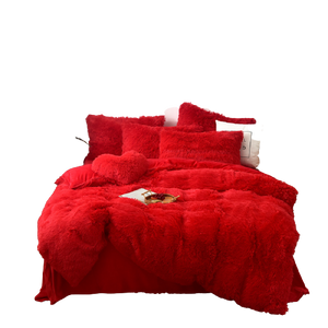 Fluffy Faux Mink & Velvet Fleece Quilt Cover Set - Vivid Red