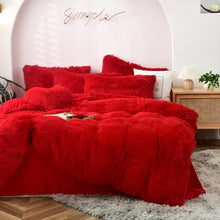 Load image into Gallery viewer, Fluffy Faux Mink & Velvet Fleece Quilt Cover Set - Vivid Red