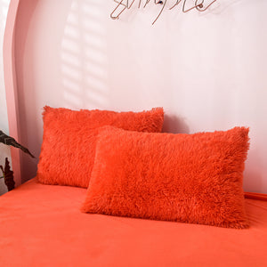 Fluffy Faux Mink & Velvet Fleece Quilt Cover Set - Orange