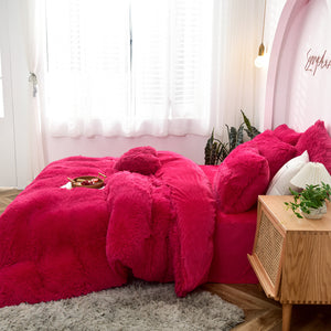 Fluffy Faux Mink & Velvet Fleece Quilt Cover Set - Hot Pink