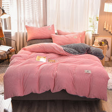 Load image into Gallery viewer, Soft Corduroy Velvet Fleece Quilt Cover Set - Pink Grey