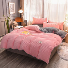 Load image into Gallery viewer, Soft Corduroy Velvet Fleece Quilt Cover Set - Pink Grey