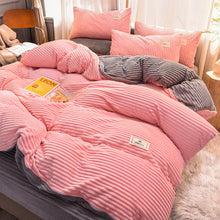 Load image into Gallery viewer, Soft Corduroy Velvet Fleece Quilt Cover Set - Pink Grey
