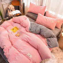 Load image into Gallery viewer, Soft Corduroy Velvet Fleece Quilt Cover Set - Pink Grey