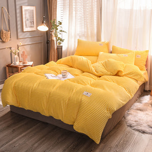 Soft Corduroy Velvet Fleece Quilt Cover Set - Yellow Mellow