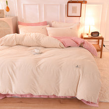 Load image into Gallery viewer, Soft Corduroy Velvet Fleece Quilt Cover Set - Cream Pink