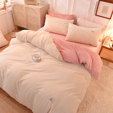 Load image into Gallery viewer, Soft Corduroy Velvet Fleece Quilt Cover Set - Cream Pink