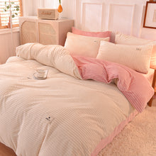 Load image into Gallery viewer, Soft Corduroy Velvet Fleece Quilt Cover Set - Cream Pink