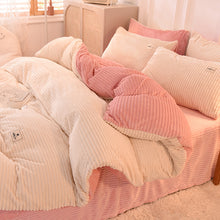 Load image into Gallery viewer, Soft Corduroy Velvet Fleece Quilt Cover Set - Cream Pink