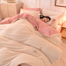Load image into Gallery viewer, Soft Corduroy Velvet Fleece Quilt Cover Set - Cream Pink