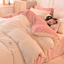 Load image into Gallery viewer, Soft Corduroy Velvet Fleece Quilt Cover Set - Cream Pink