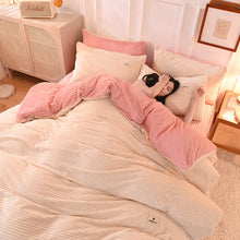 Load image into Gallery viewer, Soft Corduroy Velvet Fleece Quilt Cover Set - Cream Pink