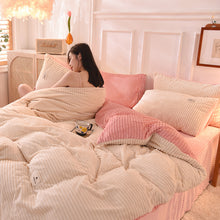 Load image into Gallery viewer, Soft Corduroy Velvet Fleece Quilt Cover Set - Cream Pink