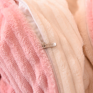 Soft Corduroy Velvet Fleece Quilt Cover Set - Cream Pink