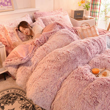 Load image into Gallery viewer, Fluffy Faux Mink &amp; Velvet Fleece Quilt Cover Set - Deep Pink White