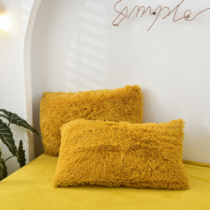 Fluffy Faux Mink & Velvet Fleece Quilt Cover Set - Yellow Gold