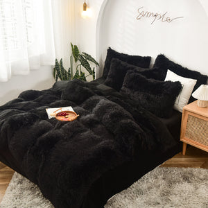 Fluffy Faux Mink & Velvet Fleece Quilt Cover Set - Black