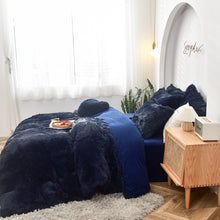 Load image into Gallery viewer, Fluffy Faux Mink &amp; Velvet Fleece Quilt Cover Set - Navy