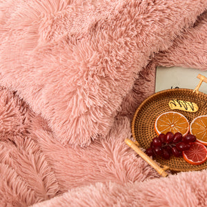 Fluffy Faux Mink & Velvet Fleece Quilt Cover Set - Rose Gold