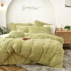 Fluffy Faux Mink & Velvet Fleece Quilt Cover Set - Light Green