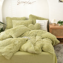 Load image into Gallery viewer, Fluffy Faux Mink &amp; Velvet Fleece Quilt Cover Set - Light Green