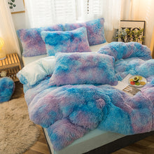 Load image into Gallery viewer, Fluffy Faux Mink &amp; Velvet Fleece Quilt Cover Set - Rainbow Purple Blue