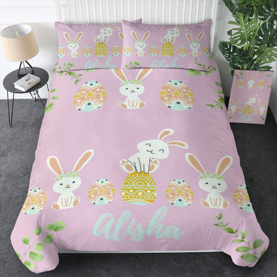 Customised Easter Bunny Pink Bed Set