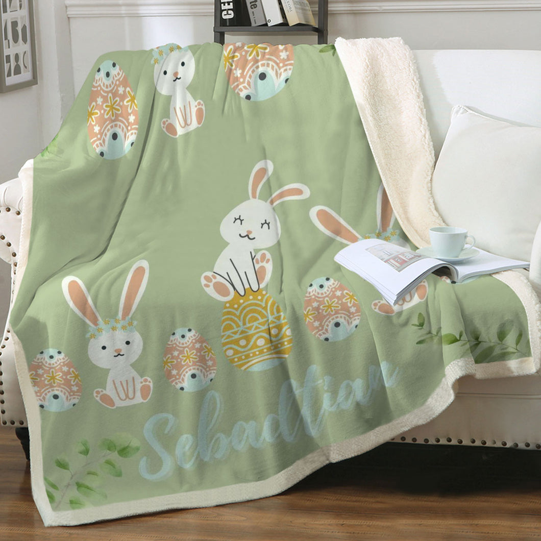Easter Bunny Green Throw Blanket