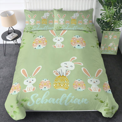 Customised Easter Bunny Green Bed Set