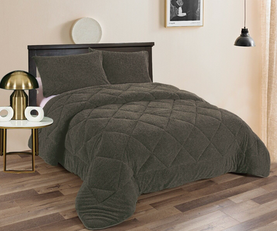 Teddy Fleece 3pc Comforter Set - Charcoal