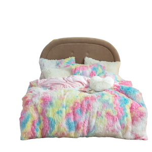 Fluffy Faux Mink & Velvet Fleece Quilt Cover Set - Rainbow Vivid
