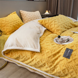 Pineapple Fleece Quilt Cover Set - Yellow