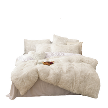 Load image into Gallery viewer, Fluffy Faux Mink &amp; Velvet Fleece Quilt Cover Set - Pure White
