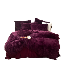 Load image into Gallery viewer, Fluffy Faux Mink &amp; Velvet Fleece Quilt Cover Set - Wine Purple