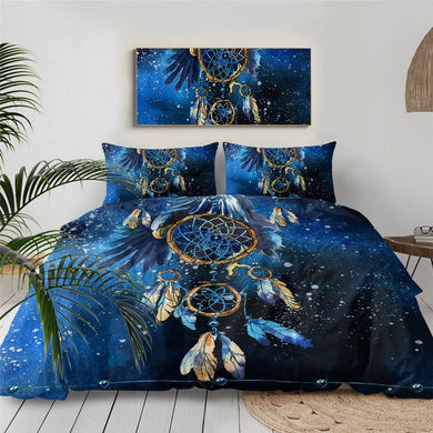 Mandala Quilt Cover Set - Blue Dreamcatcher