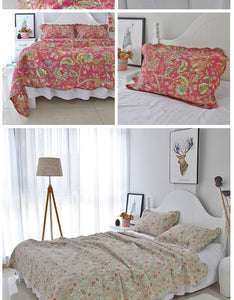 Bedspread Set 3pcs Wood lily red