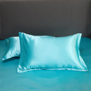 Satin Bedding Set - Aqua Blue