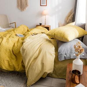 Luxury 100% Cotton Chenille 4 Pcs Bedding Set - Yellow