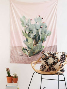 Boho Green Plants Cactus Tapestry