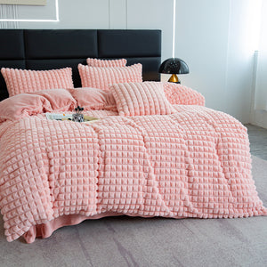 Rabbit Faux Fur Quilt Cover Set - Pink