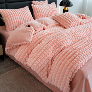 Rabbit Faux Fur Quilt Cover Set - Pink