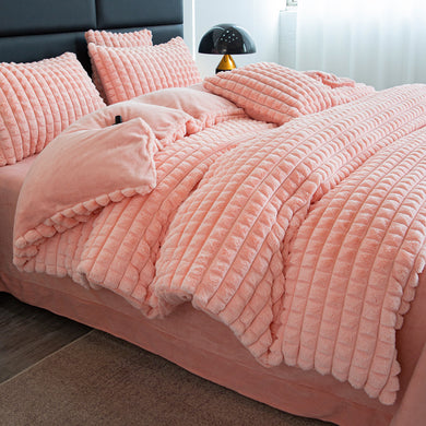 Rabbit Faux Fur Quilt Cover Set - Pink