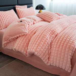 Rabbit Faux Fur Quilt Cover Set - Pink