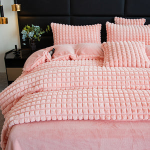 Rabbit Faux Fur Quilt Cover Set - Pink