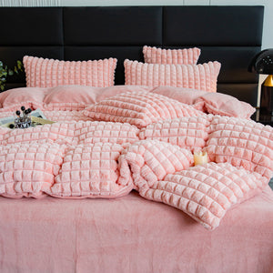 Rabbit Faux Fur Quilt Cover Set - Pink